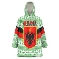 Albania Christmas Wearable Blanket Hoodie with Green-Red Design, Double-Headed Eagle Emblem, and Santa Motif - Wonder Print Shop