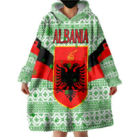 Albania Christmas Wearable Blanket Hoodie with Green-Red Design, Double-Headed Eagle Emblem, and Santa Motif - Wonder Print Shop