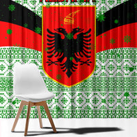 Albania Christmas Window Curtain with Green-Red Design, Double-Headed Eagle Emblem, and Santa Motif - Wonder Print Shop