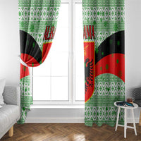 Albania Christmas Window Curtain with Green-Red Design, Double-Headed Eagle Emblem, and Santa Motif - Wonder Print Shop