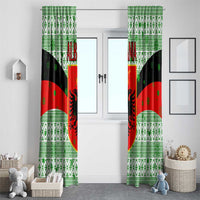 Albania Christmas Window Curtain with Green-Red Design, Double-Headed Eagle Emblem, and Santa Motif - Wonder Print Shop