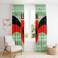 Albania Christmas Window Curtain with Green-Red Design, Double-Headed Eagle Emblem, and Santa Motif - Wonder Print Shop