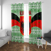 Albania Christmas Window Curtain with Green-Red Design, Double-Headed Eagle Emblem, and Santa Motif - Wonder Print Shop