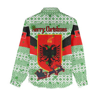 Albania Christmas Women Casual Shirt with Green-Red Design, Double-Headed Eagle Emblem, and Santa Motif - Wonder Print Shop