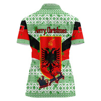 Albania Christmas Women Polo Shirt with Green-Red Design, Double-Headed Eagle Emblem, and Santa Motif - Wonder Print Shop