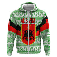 Albania Christmas Zip Hoodie with Green-Red Design, Double-Headed Eagle Emblem, and Santa Motif - Wonder Print Shop