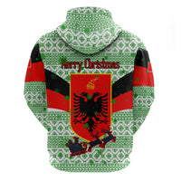 Albania Christmas Zip Hoodie with Green-Red Design, Double-Headed Eagle Emblem, and Santa Motif - Wonder Print Shop