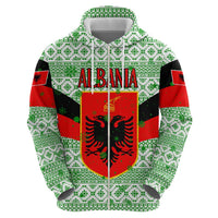 Albania Christmas Zip Hoodie with Green-Red Design, Double-Headed Eagle Emblem, and Santa Motif - Wonder Print Shop