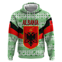 Albania Christmas Zip Hoodie with Green-Red Design, Double-Headed Eagle Emblem, and Santa Motif - Wonder Print Shop
