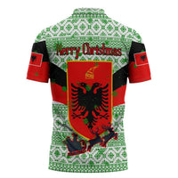 Albania Christmas Zipper Polo Shirt with Green-Red Design, Double-Headed Eagle Emblem, and Santa Motif - Wonder Print Shop