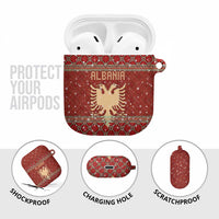 Albania Christmas AirPods Case with Red Geometric Design, Golden Double-Headed Eagle, and Santa Motif - Wonder Print Shop