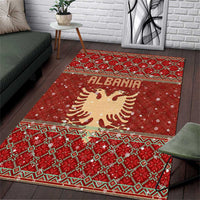 Albania Christmas Area Rug with Red Geometric Design, Golden Double-Headed Eagle, and Santa Motif - Wonder Print Shop