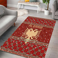 Albania Christmas Area Rug with Red Geometric Design, Golden Double-Headed Eagle, and Santa Motif - Wonder Print Shop