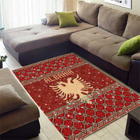 Albania Christmas Area Rug with Red Geometric Design, Golden Double-Headed Eagle, and Santa Motif - Wonder Print Shop