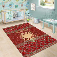 Albania Christmas Area Rug with Red Geometric Design, Golden Double-Headed Eagle, and Santa Motif - Wonder Print Shop