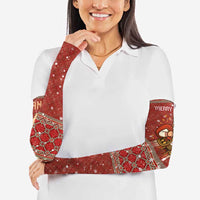 Albania Christmas Arm Sleeves with Red Geometric Design, Golden Double-Headed Eagle, and Santa Motif - Wonder Print Shop
