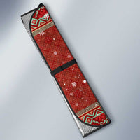 Albania Christmas Auto Sun Shade with Red Geometric Design, Golden Double-Headed Eagle, and Santa Motif - Wonder Print Shop