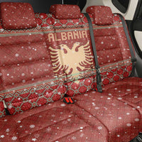 Albania Christmas Back Car Seat Cover with Red Geometric Design, Golden Double-Headed Eagle, and Santa Motif - Wonder Print Shop