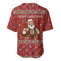 Albania Christmas Baseball Jersey with Red Geometric Design, Golden Double-Headed Eagle, and Santa Motif - Wonder Print Shop