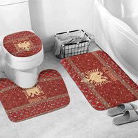 Albania Christmas Bathroom Set with Red Geometric Design, Golden Double-Headed Eagle, and Santa Motif - Wonder Print Shop