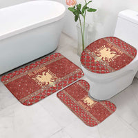 Albania Christmas Bathroom Set with Red Geometric Design, Golden Double-Headed Eagle, and Santa Motif - Wonder Print Shop