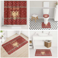 Albania Christmas Bathroom Set with Red Geometric Design, Golden Double-Headed Eagle, and Santa Motif - Wonder Print Shop