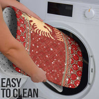 Albania Christmas Bathroom Set with Red Geometric Design, Golden Double-Headed Eagle, and Santa Motif - Wonder Print Shop