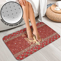 Albania Christmas Bathroom Set with Red Geometric Design, Golden Double-Headed Eagle, and Santa Motif - Wonder Print Shop