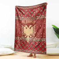 Albania Christmas Blanket with Red Geometric Design, Golden Double-Headed Eagle, and Santa Motif - Wonder Print Shop