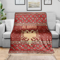 Albania Christmas Blanket with Red Geometric Design, Golden Double-Headed Eagle, and Santa Motif - Wonder Print Shop