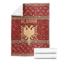 Albania Christmas Blanket with Red Geometric Design, Golden Double-Headed Eagle, and Santa Motif - Wonder Print Shop