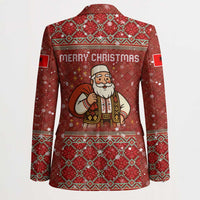 Albania Christmas Blazer with Red Geometric Design, Golden Double-Headed Eagle, and Santa Motif - Wonder Print Shop