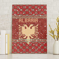 Albania Christmas Canvas Wall Art with Red Geometric Design, Golden Double-Headed Eagle, and Santa Motif - Wonder Print Shop