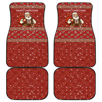 Albania Christmas Car Mats with Red Geometric Design, Golden Double-Headed Eagle, and Santa Motif - Wonder Print Shop