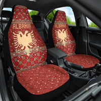 Albania Christmas Car Seat Cover with Red Geometric Design, Golden Double-Headed Eagle, and Santa Motif - Wonder Print Shop