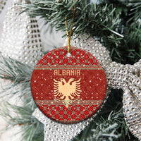 Albania Christmas Ceramic Ornament with Red Geometric Design, Golden Double-Headed Eagle, and Santa Motif - Wonder Print Shop
