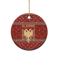 Albania Christmas Ceramic Ornament with Red Geometric Design, Golden Double-Headed Eagle, and Santa Motif - Wonder Print Shop
