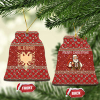 Albania Christmas Ceramic Ornament with Red Geometric Design, Golden Double-Headed Eagle, and Santa Motif - Wonder Print Shop