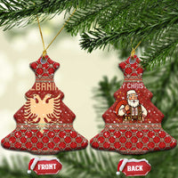 Albania Christmas Ceramic Ornament with Red Geometric Design, Golden Double-Headed Eagle, and Santa Motif - Wonder Print Shop