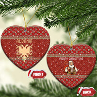 Albania Christmas Ceramic Ornament with Red Geometric Design, Golden Double-Headed Eagle, and Santa Motif - Wonder Print Shop