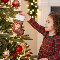 Albania Christmas Stocking with Red Geometric Design, Golden Double-Headed Eagle, and Santa Motif - Wonder Print Shop
