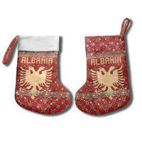 Albania Christmas Stocking with Red Geometric Design, Golden Double-Headed Eagle, and Santa Motif - Wonder Print Shop