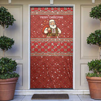 Albania Christmas Door Cover with Red Geometric Design, Golden Double-Headed Eagle, and Santa Motif - Wonder Print Shop