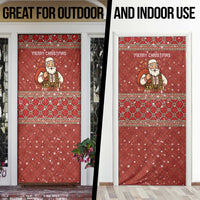 Albania Christmas Door Cover with Red Geometric Design, Golden Double-Headed Eagle, and Santa Motif - Wonder Print Shop