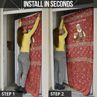 Albania Christmas Door Cover with Red Geometric Design, Golden Double-Headed Eagle, and Santa Motif - Wonder Print Shop