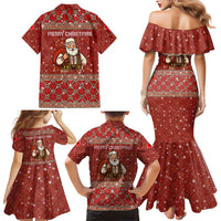 Albania Christmas Family Matching Mermaid Dress and Hawaiian Shirt with Red Geometric Design, Golden Double-Headed Eagle, and Santa Motif - Wonder Print Shop