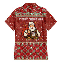 Albania Christmas Family Matching Mermaid Dress and Hawaiian Shirt with Red Geometric Design, Golden Double-Headed Eagle, and Santa Motif - Wonder Print Shop