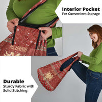 Albania Christmas Grocery Bag with Red Geometric Design, Golden Double-Headed Eagle, and Santa Motif - Wonder Print Shop