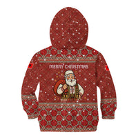 Albania Christmas Kid Hoodie with Red Geometric Design, Golden Double-Headed Eagle, and Santa Motif - Wonder Print Shop