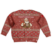 Albania Christmas Kid Ugly Christmas Sweater with Red Geometric Design, Golden Double-Headed Eagle, and Santa Motif - Wonder Print Shop